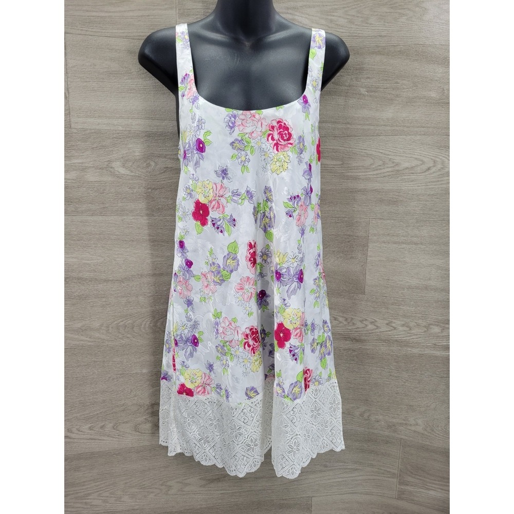 Victoria's Secret Gold Label Floral Chemise Nightgown Lace Dress M Vintage